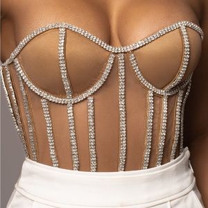 LIMITED EDITION TAN RHINESTONE CRYSTAL CORSET
